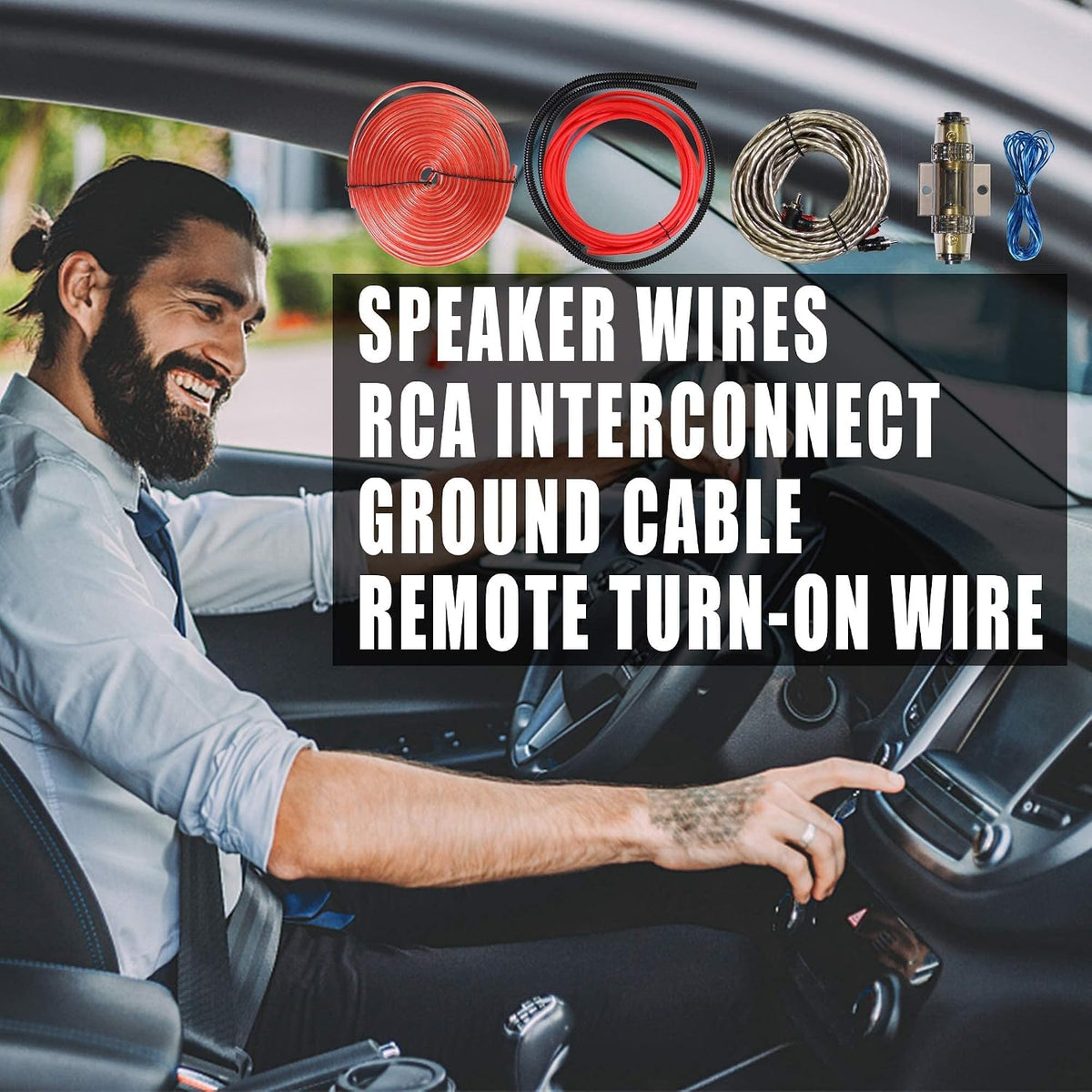 8 Gauge 1000W High-Performance Complete Amplifier Wiring Kit - with 60A AGU Fuse Holder, 17Ft Power/Ground Wire, Blue RCA & Speaker Cables | for Professional Car Audio Safe Installation